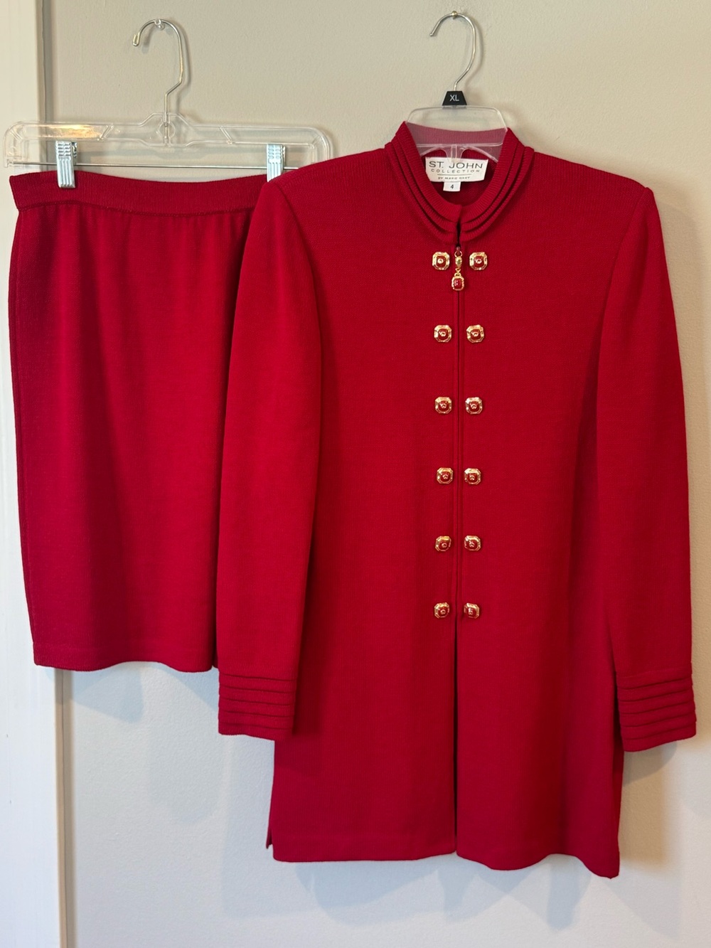 St. John Collection by Marie Gray Red Santana Knit Skirt Suit Set, Size 4